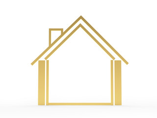 Golden empty house icon isolated on white. 3d illustration