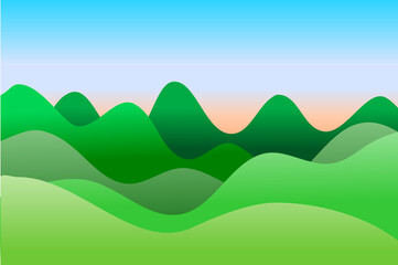 Mountain and sky at sunrise. In the style of simple decorative pictures