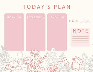 Pink flower calendar planner with rose,jasmine,leaves.Can use for printable,scrapbook,diary