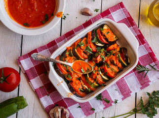 Cooked vegetable ratatouille, traditional french vegetable dish