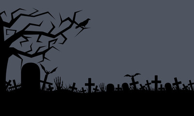 Illustration of cemetery on blue background