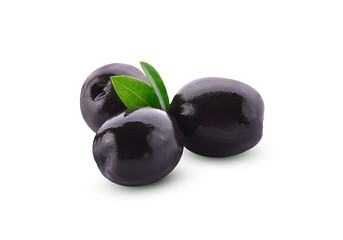 Black olives in salt water isolated on white background.