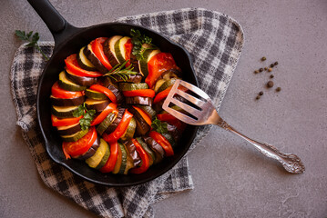 Cooked vegetable ratatouille, traditional french vegetable dish