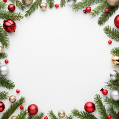 Christmas card with round frame on white background