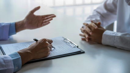 Psychiatrist or professional psychologist consulting on diagnostic examination disease or mental illness in Psychiatrist medical clinic or hospital mental. Medical and Healthy service concept.