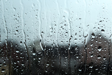 raindrops on the window in the evening