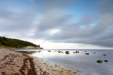 Cloudy autumn morning over coastal landscape