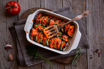 Cooked vegetable ratatouille, traditional french vegetable dish