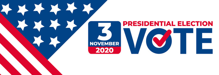 Presidental election banner with USA symbols. Presidental election 2020. Election banner Vote 2020 with Patriotic Stars. Vote day November 3. 