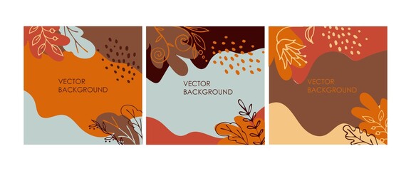 Set of autumn social media designs with leaves and frame for text