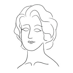Sketch of a woman's face with wavy short hair. Vector. Doodle illustration.