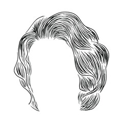 Cute female hairstyle with large curls. Vector element for the design. Doodle illustration.