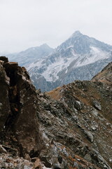 panoramic view of the mountains on a cloudy summer day.