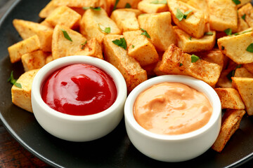 Patatas bravas traditional Spanish potatoes snack tapas
