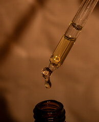 Product close up. Skincare - Facial Oil/Serum - Dropper shot. Motion shot.