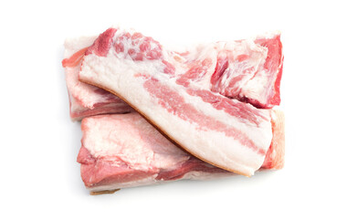 Pork lard with layers of meat isolated on a white background. Butcher shop. The concept of fresh, natural products.
