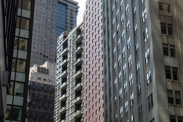 Row of Beautiful Old Skyscrapers in the Financial District of New York City