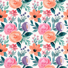 Colorful floral watercolor seamless pattern