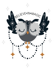 poster with magical owl - vector illustration, eps