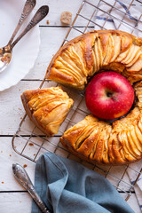 Homemade delicious apple pie with sliced apple and cinnamon