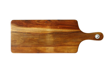 wooden cutting board isolated on white background, top view