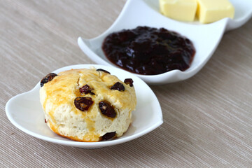 Raisin Scones with Jam and Butter