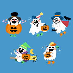 Adorable Little Ghost Costume Play Doodle Illustration Premium Vector