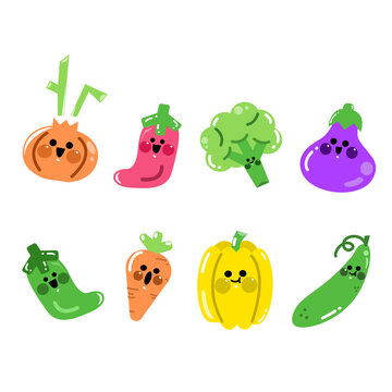 Cute Expressive Vegetable Characters Doodle Illustration Premium Vector