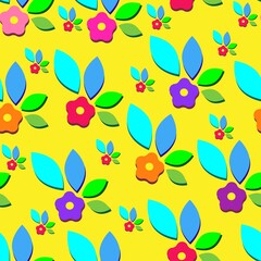 Floral seamless pattern, cute bright children's print with flowers in the style of cartoons, beautiful floral pattern, bright summer colors, vector print.