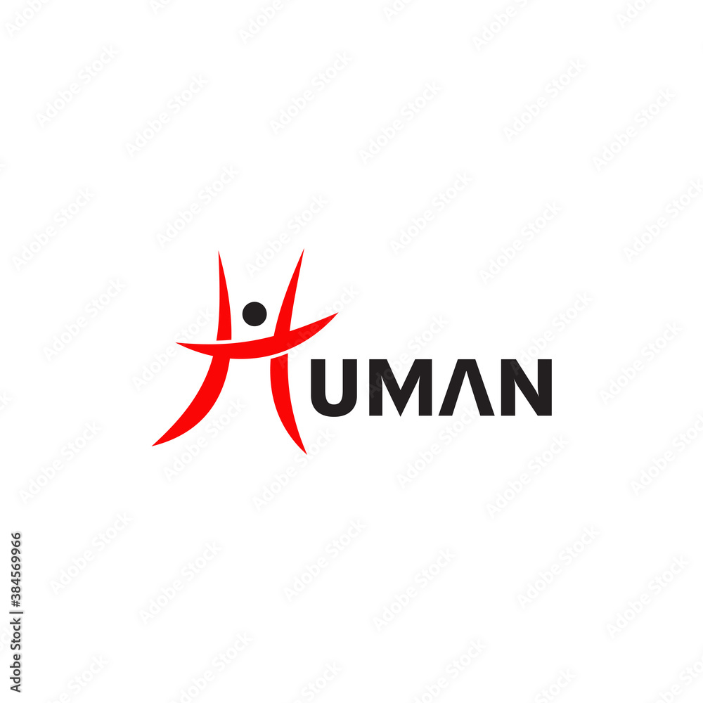 Poster human logo design incorporated with h letter form human character