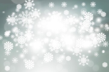 Gray abstract background. white light and snowflakes bokeh Christmas blurred beautiful shiny lights use wallpaper backdrop and your product.
