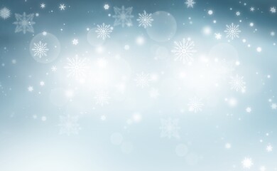 Blue abstract background. white light and snowflakes bokeh Christmas blurred beautiful shiny lights use wallpaper backdrop and your product.