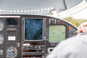 flight instruments of a small airplain in close up