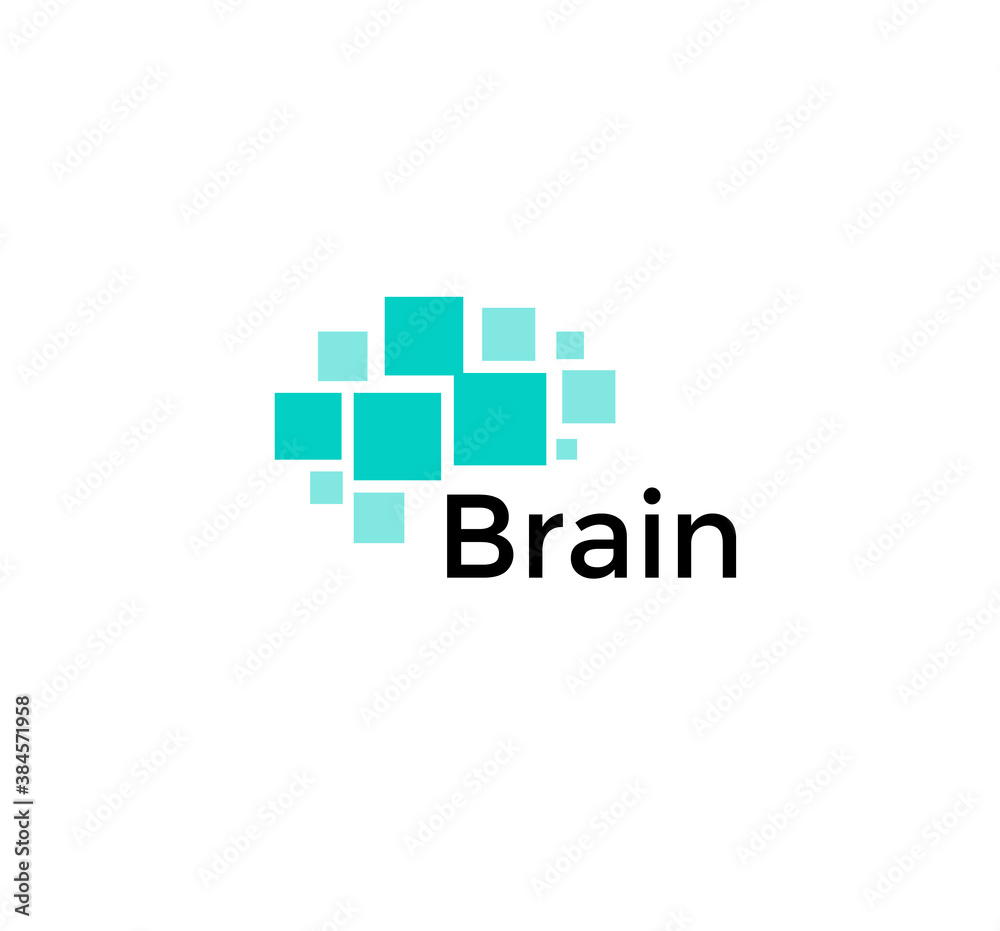 Wall mural brain abstract icon. squares shapes, geometric brain hemisphere. simple flat abstract logo template.