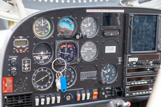 flight instruments of a small airplain in close up