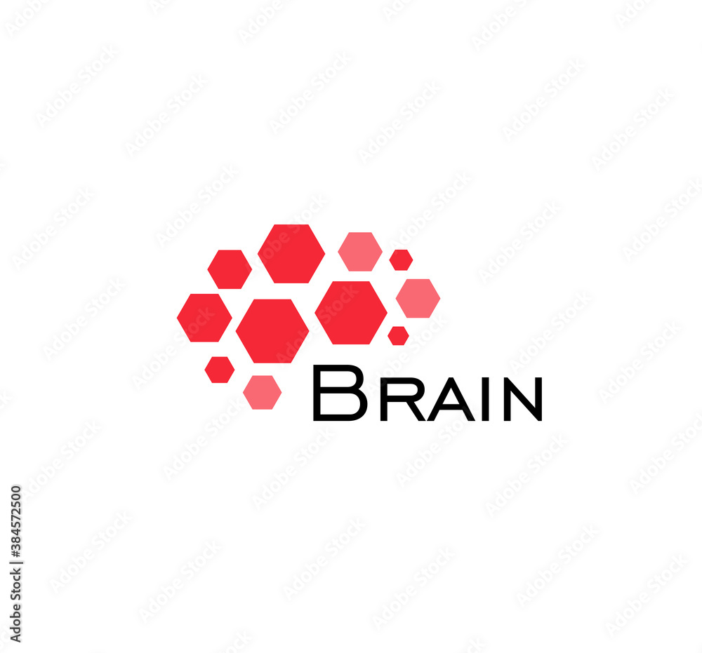 Poster brain abstract icon. hexagonal shapes, geometric brain hemisphere. simple flat abstract logo templat