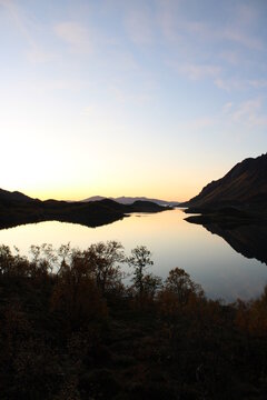 A beautiful and romantic sunset on Lofoten islands 