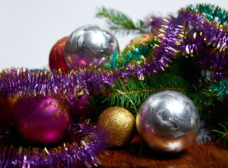 christmas decorations on wood table