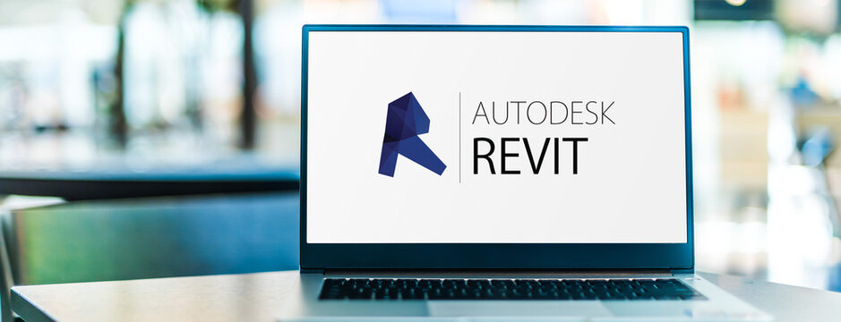 Laptop computer displaying logo of Autodesk Revit