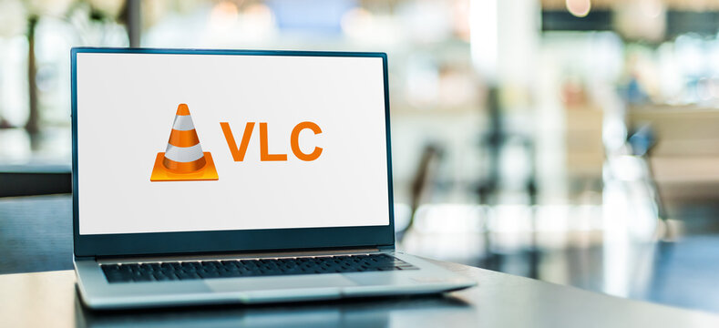 Laptop computer displaying logo of VLC media player