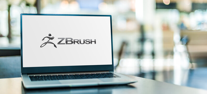 Laptop computer displaying logo of ZBrush