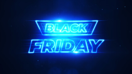 Black friday blue neon particles bokeh background cyber resolution concept.	