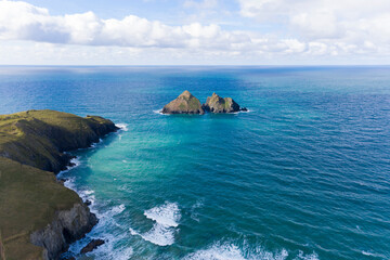 Aerial photograph of Holywell Beach nr Newquay, Cornwall, England.
