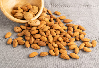 Heap of Raw Almonds on Rustic Background Closeup