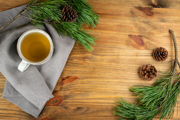Obraz na płótnie Canvas Pine Needles Tea, Healthy Winter Vitamin C Beverage