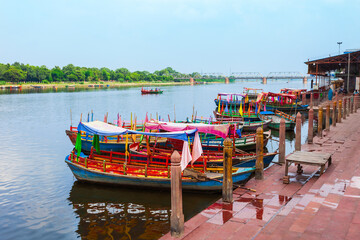 Boats at Vishram Ghat, Mathura - obrazy, fototapety, plakaty