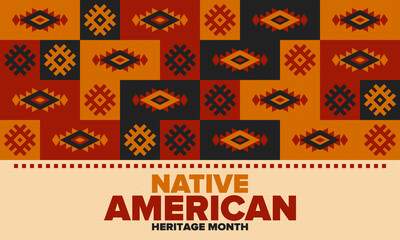 Native American Heritage Month in November. American Indian culture. Celebrate annual in United States. Tradition pattern. Poster, card, banner and background. Vector ornament, illustration