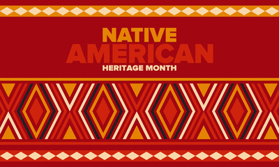 Native American Heritage Month in November. American Indian culture. Celebrate annual in United States. Tradition pattern. Poster, card, banner and background. Vector ornament, illustration