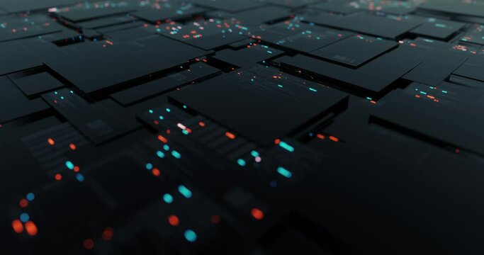 HUD Digital Data Number, Code motion graphic. Abstract source code decoding data source and database server. Statistics multi monitor display. 3D render, 4K seamless loop