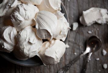 Meringue delicious dessert with eggs and sugar